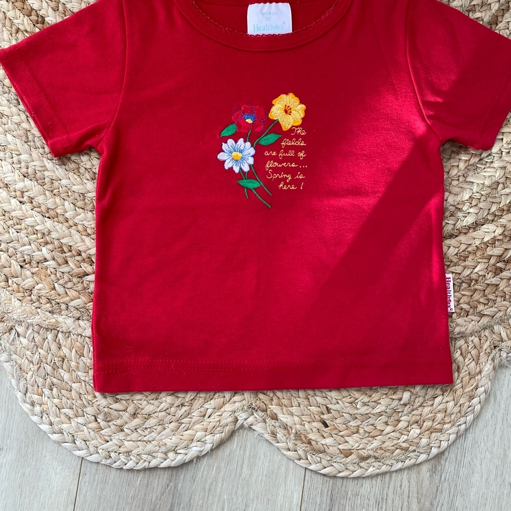 Vtg Healthtex floral embroidered "The fields are full of flowers. Spring is here